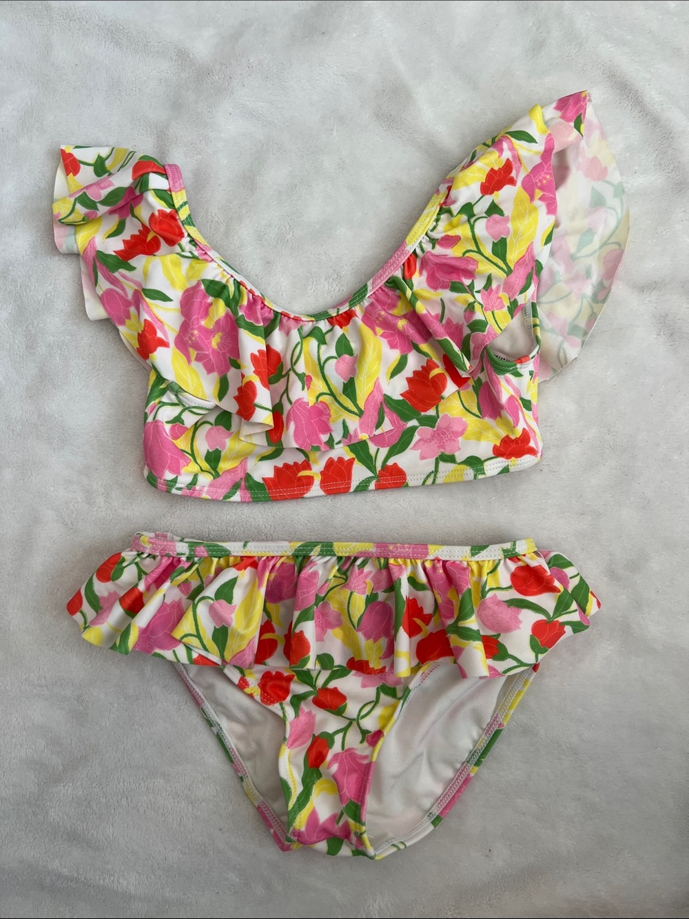 Janie and Jack Girls Floral Ruffle Two-Piece Swim Set - Pink, Yellow & Red